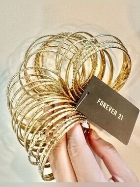 Forever 21 Shiny Gold-Tone Stacking Bangle Set_30 pieces_NWT